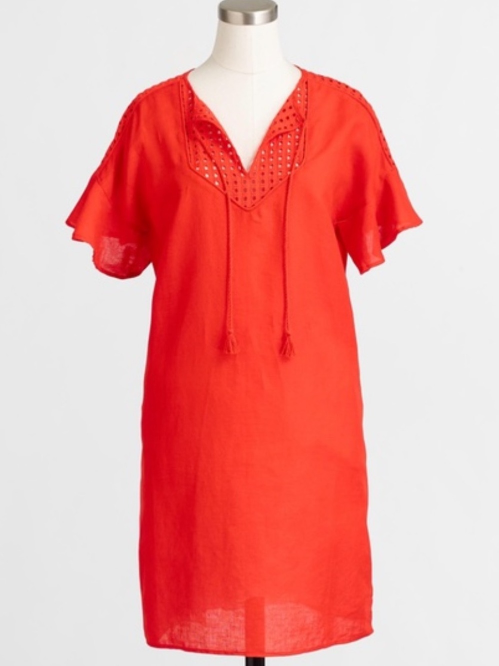 J.Crew Red/Orange Eyelet Tunic Dress linen & & cotton